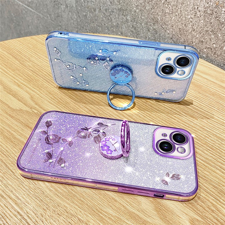 KADEM For Honor Play 30 5G TPU Cover with Ring Kickstand Flower Pattern Glitter Phone Case - Purple