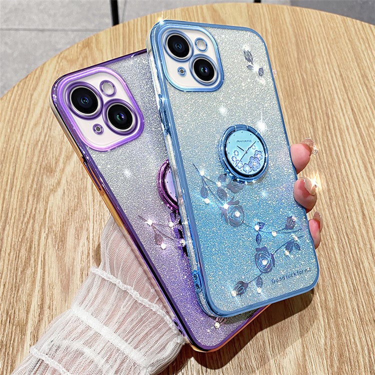 KADEM For Honor Play 30 5G TPU Cover with Ring Kickstand Flower Pattern Glitter Phone Case - Purple
