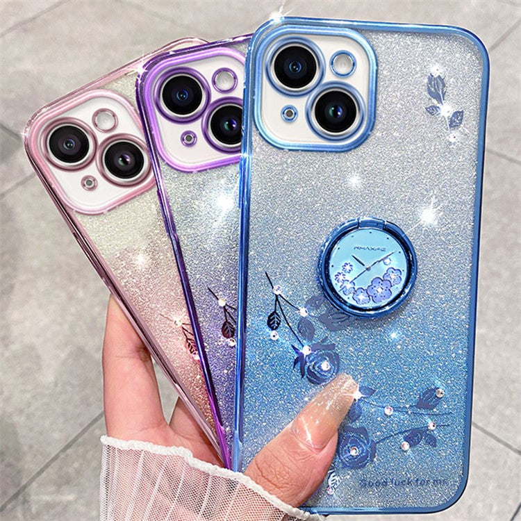 KADEM For Honor Play 30 5G TPU Cover with Ring Kickstand Flower Pattern Glitter Phone Case - Purple