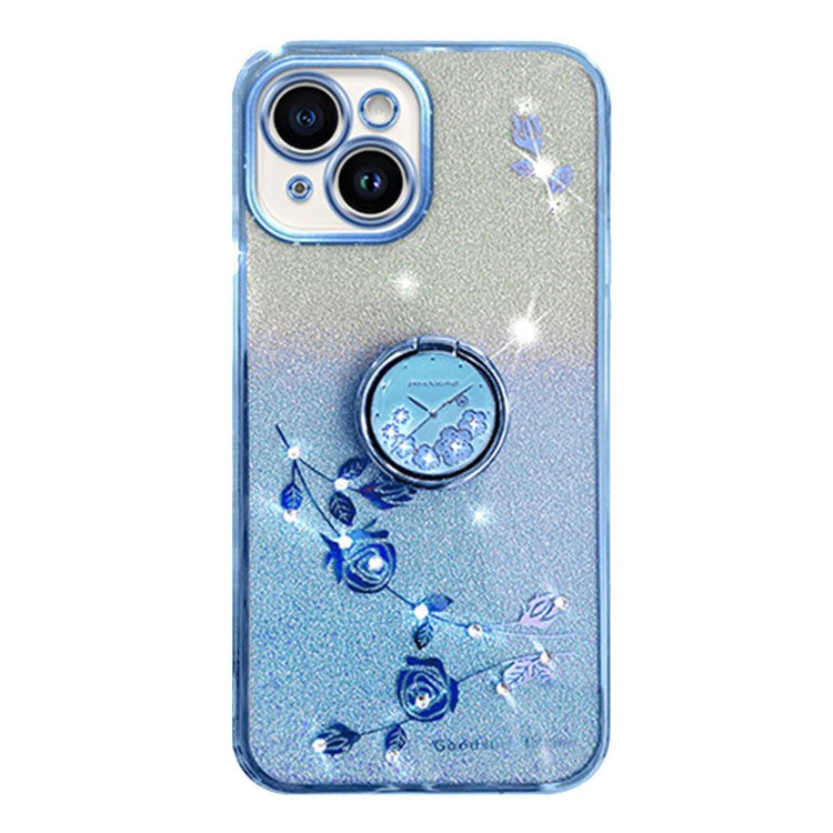 KADEM For Honor Play 30 5G TPU Cover with Ring Kickstand Flower Pattern Glitter Phone Case - Blue