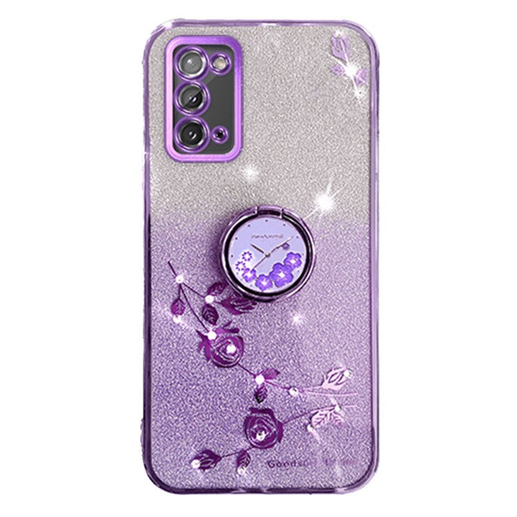 KADEM For Honor X10 Max / X30 Max Flower Pattern Glitter TPU Cover Drop Proof Phone Case with Ring Kickstand - Purple