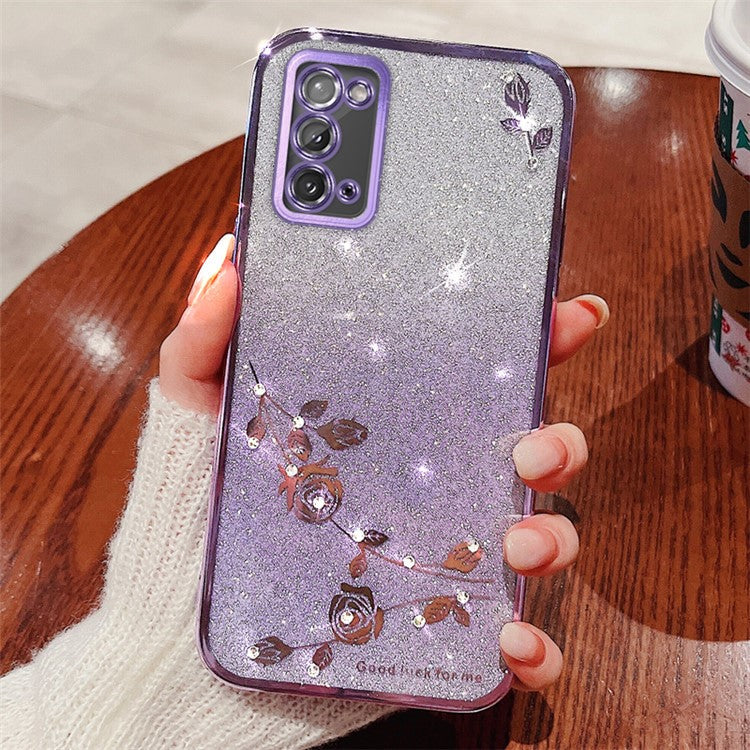KADEM For Honor X10 Max / X30 Max Gradient Glitter Rhinestone Flower Phone Case Drop Resistant TPU Cover - Purple