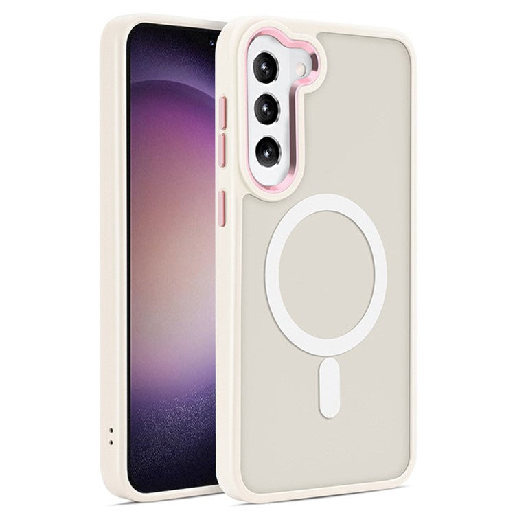 For Samsung Galaxy S23+ Magnetic Phone Case Compatible with MagSafe Skin-touch TPU+PC Cover - Antique White