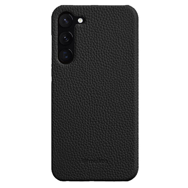 MELKCO Protective Case for Samsung Galaxy S22+ 5G , Genuine Cow Leather Coated PC Phone Cover - Black