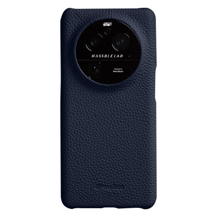 MELKCO For Oppo Find X6 Pro Hard Cover Genuine Cow Leather Coated PC Incomplete Phone Shell - Dark Blue