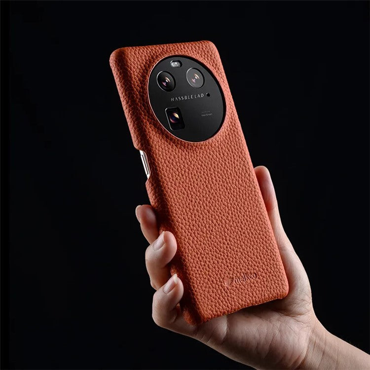 MELKCO For Oppo Find X6 Pro Hard Cover Genuine Cow Leather Coated PC Incomplete Phone Shell - Dark Blue