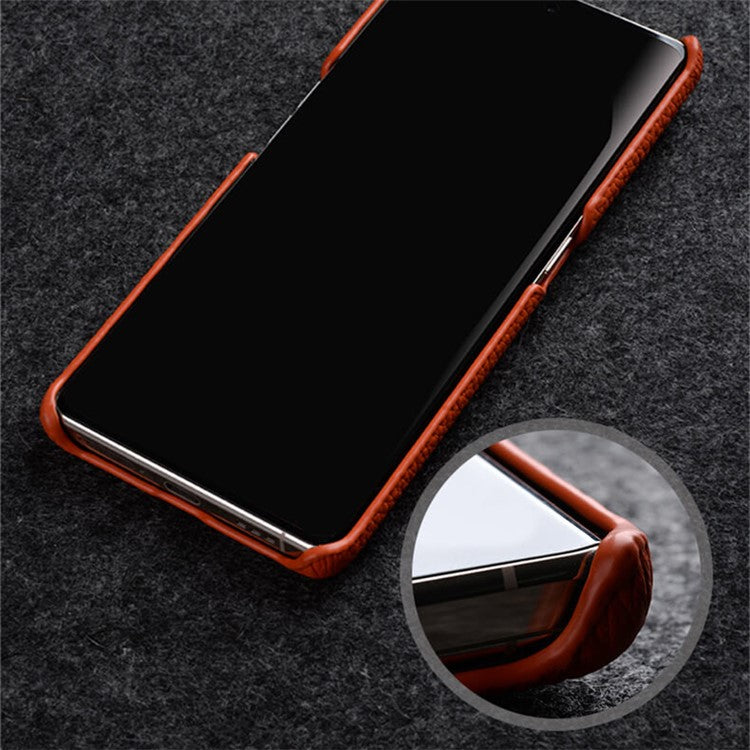 MELKCO For Oppo Find X6 Pro Hard Cover Genuine Cow Leather Coated PC Incomplete Phone Shell - Black