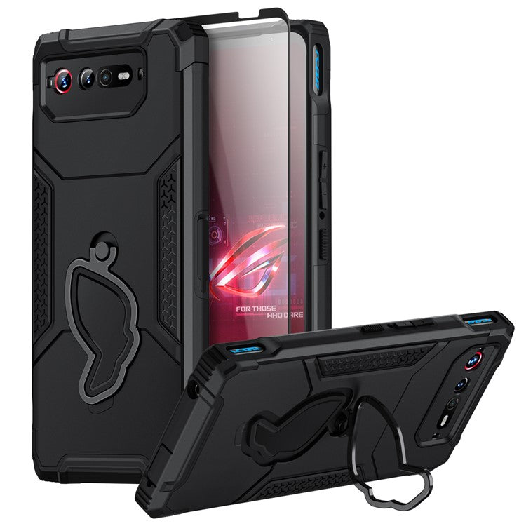 For Asus ROG Phone 6 5G / ROG Phone 7 5G PC+TPU Phone Case Anti-Slip Kickstand Phone Cover - Black