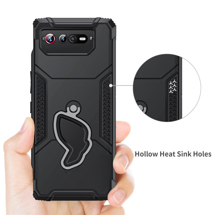 For Asus ROG Phone 6 5G / ROG Phone 7 5G PC+TPU Phone Case Anti-Slip Kickstand Phone Cover - Black