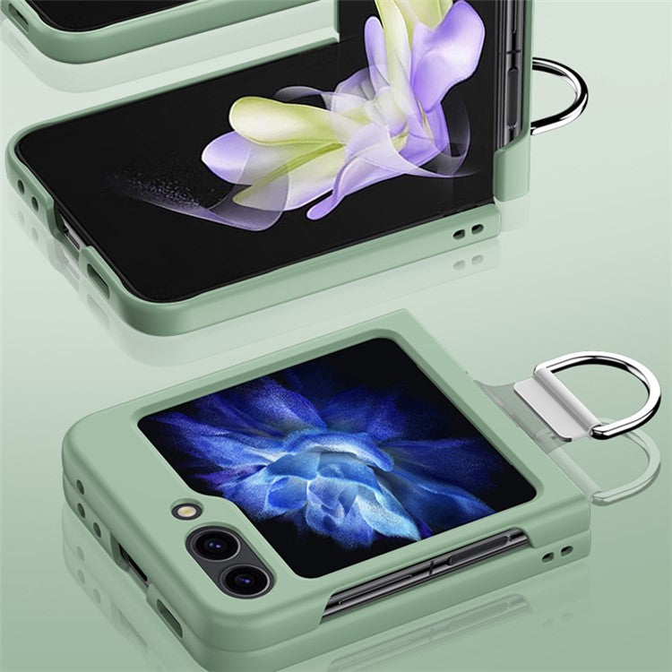 For Samsung Galaxy Z Flip5 5G Hard PC Skin-touch Phone Case Metal Ring Holder Anti-Slip Cover - Light Green