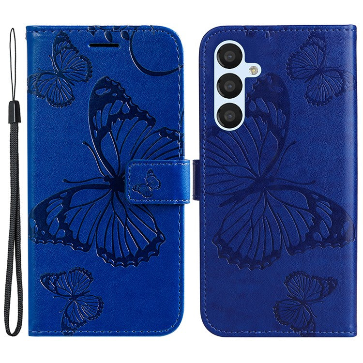 KT Imprinting Flower Series-2 For Samsung Galaxy A25 5G (Global) (161.0 x 76.5 x 8.3mm) Phone Stand Case PU Leather Cover - Blue