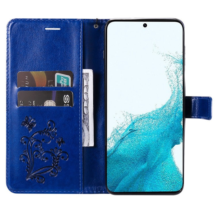 KT Imprinting Flower Series-2 For Samsung Galaxy A25 5G (Global) (161.0 x 76.5 x 8.3mm) Phone Stand Case PU Leather Cover - Blue