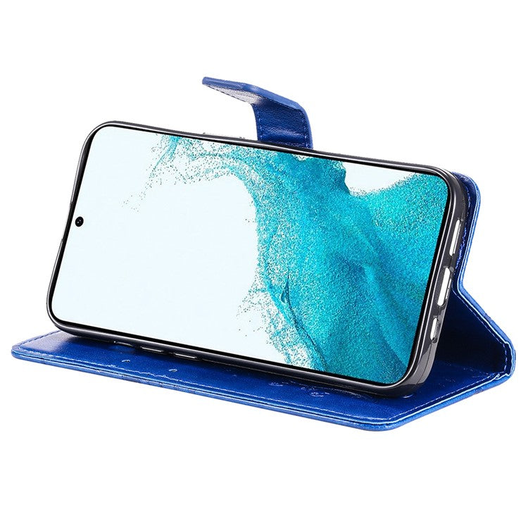 KT Imprinting Flower Series-2 For Samsung Galaxy A25 5G (Global) (161.0 x 76.5 x 8.3mm) Phone Stand Case PU Leather Cover - Blue