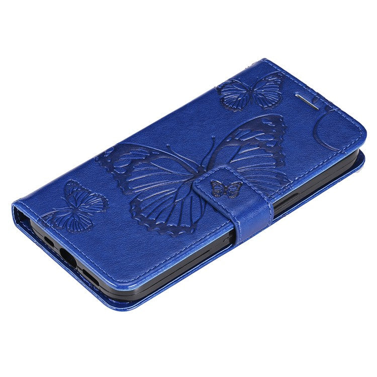 KT Imprinting Flower Series-2 For Samsung Galaxy A25 5G (Global) (161.0 x 76.5 x 8.3mm) Phone Stand Case PU Leather Cover - Blue