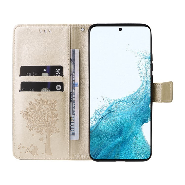KT Imprinting Flower Series-3 for Samsung Galaxy A25 5G (Global) (161.0 x 76.5 x 8.3mm) Phone Case Wallet - Gold