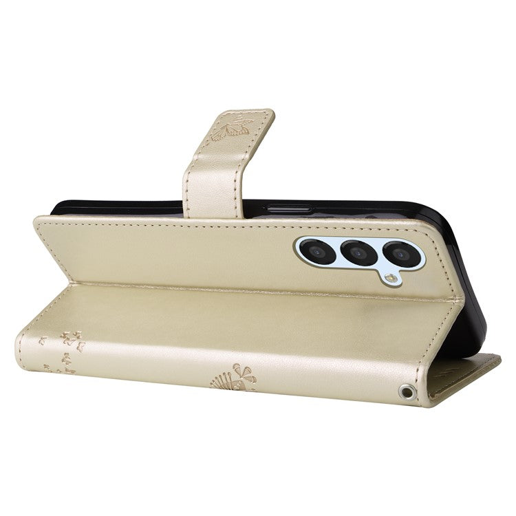 KT Imprinting Flower Series-3 for Samsung Galaxy A25 5G (Global) (161.0 x 76.5 x 8.3mm) Phone Case Wallet - Gold