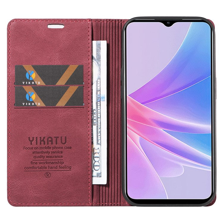 YIKATU YK-004 For Oppo A58 5G / A78 5G Skin-touch Leather Cover Flip Wallet Stand Phone Case - Wine Red