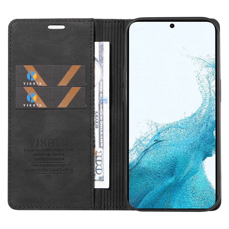 YIKATU YK-004 For Samsung Galaxy S21 FE 5G Skin-touch Leather Cover Stand Wallet Shockproof Phone Case - Black