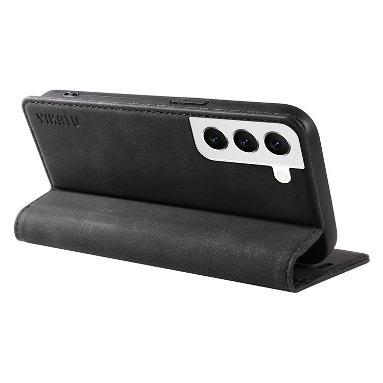 YIKATU YK-004 For Samsung Galaxy S21 FE 5G Skin-touch Leather Cover Stand Wallet Shockproof Phone Case - Black