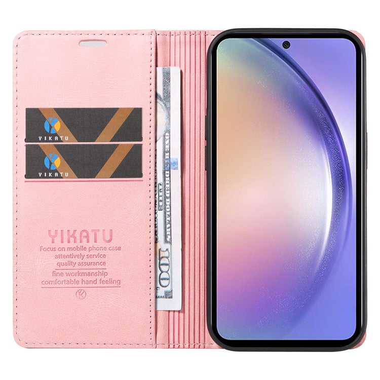 YIKATU YK-004 For Samsung Galaxy A54 5G Skin-touch Folio Flip Leather Cover Stand Wallet Phone Case - Pink