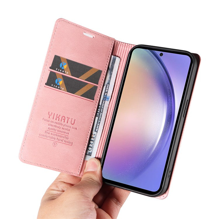 YIKATU YK-004 For Samsung Galaxy A54 5G Skin-touch Folio Flip Leather Cover Stand Wallet Phone Case - Pink
