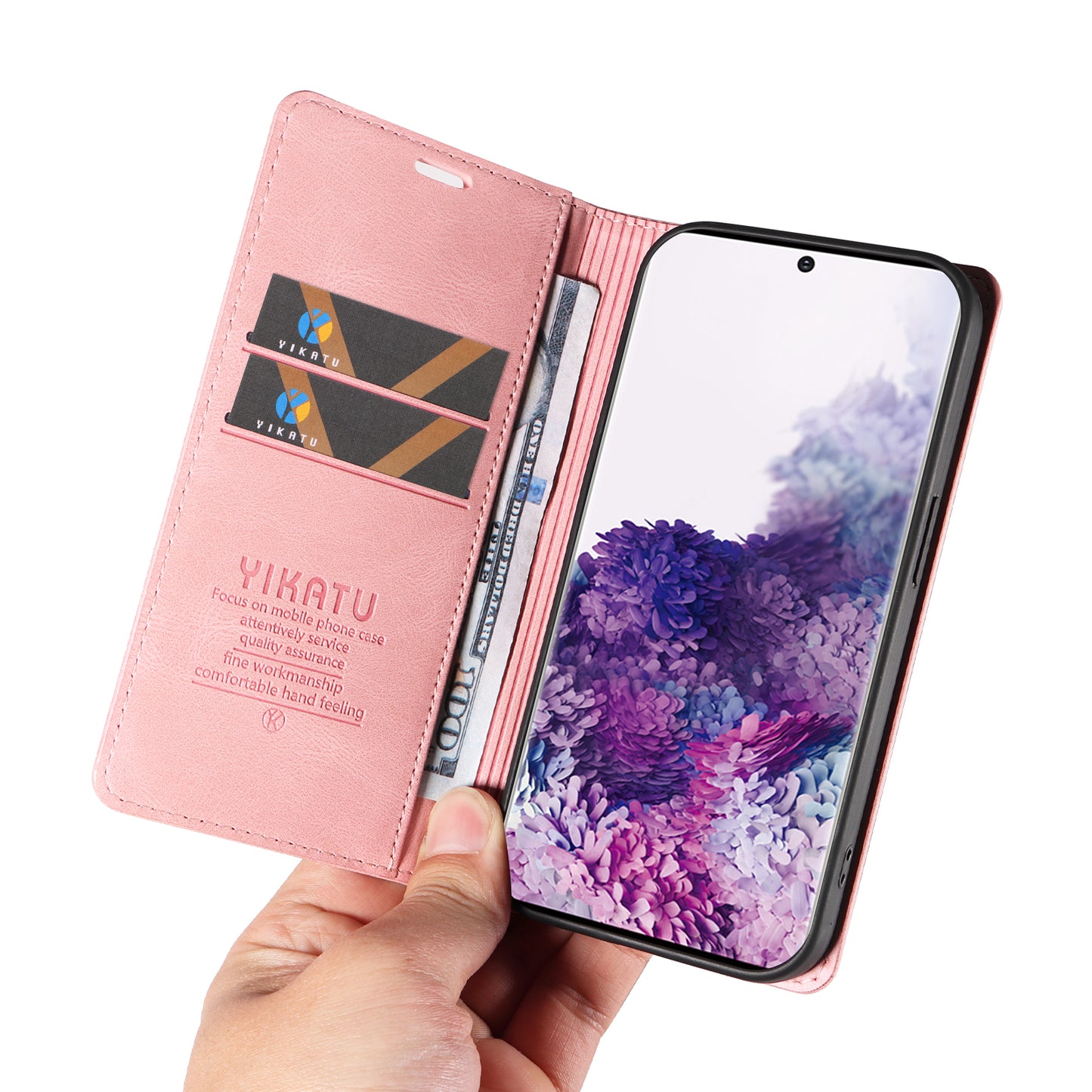YIKATU YK-004 For Samsung Galaxy S20 FE / S20 FE 5G / S20 FE 2022 / S20 Lite Leather Cover Skin-touch Flip Wallet Stand Phone Case - Pink