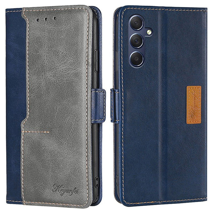 For Samsung Galaxy M54 5G / F54 5G Wallet Case Flip Stand Contrast Color TPU+PU Leather Phone Cover - Blue+Grey