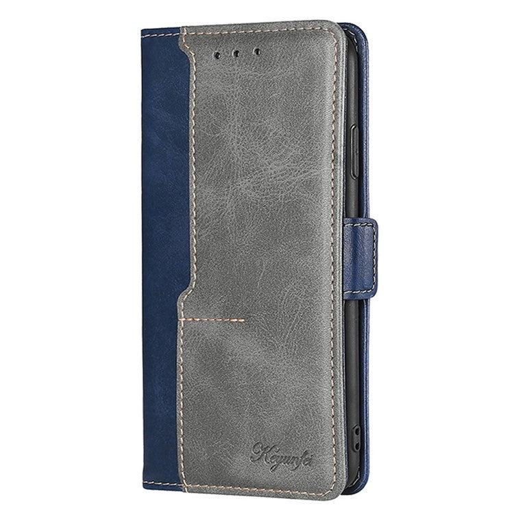 For Samsung Galaxy M54 5G / F54 5G Wallet Case Flip Stand Contrast Color TPU+PU Leather Phone Cover - Blue+Grey