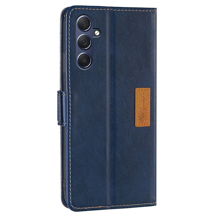 For Samsung Galaxy M54 5G / F54 5G Wallet Case Flip Stand Contrast Color TPU+PU Leather Phone Cover - Blue+Grey
