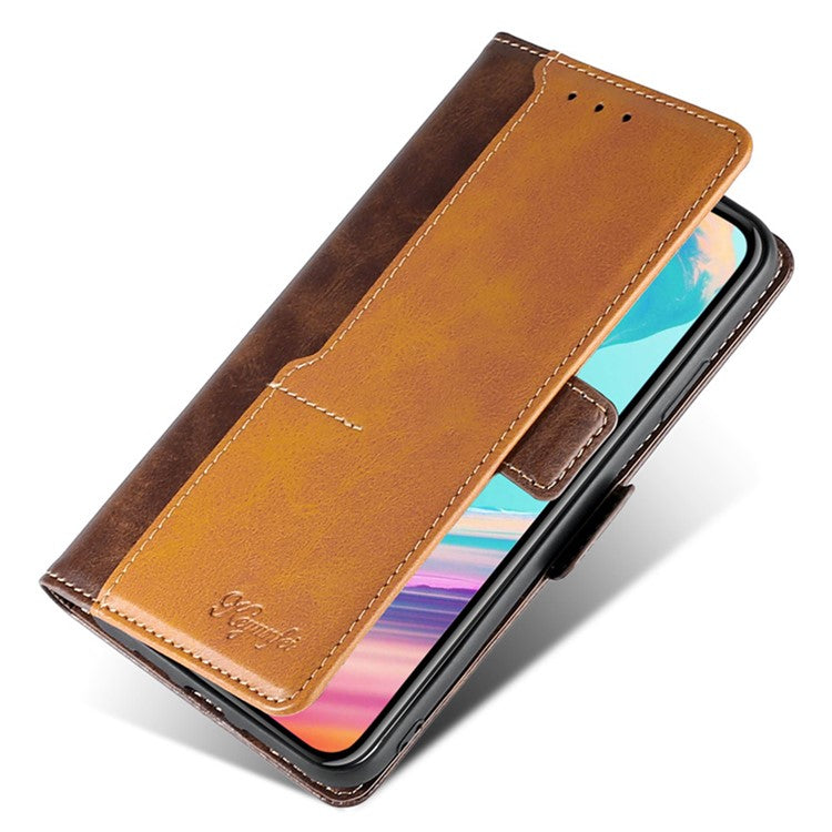 For Samsung Galaxy M54 5G / F54 5G Wallet Case Flip Stand Contrast Color TPU+PU Leather Phone Cover - Dark Brown+Gold