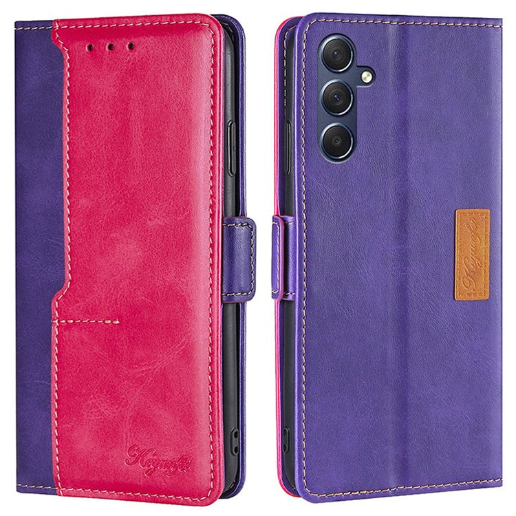 For Samsung Galaxy M54 5G / F54 5G Wallet Case Flip Stand Contrast Color TPU+PU Leather Phone Cover - Rose+Purple
