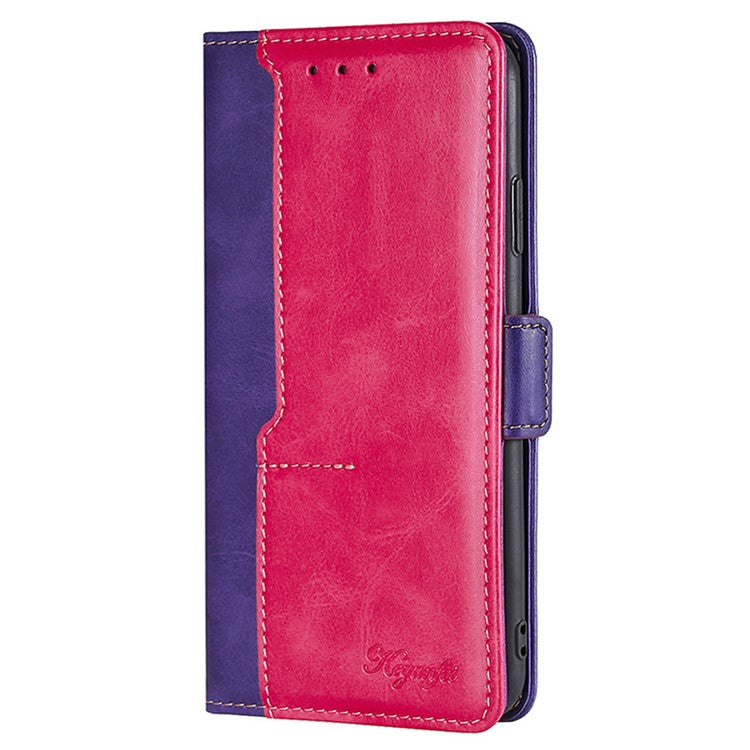For Samsung Galaxy M54 5G / F54 5G Wallet Case Flip Stand Contrast Color TPU+PU Leather Phone Cover - Rose+Purple
