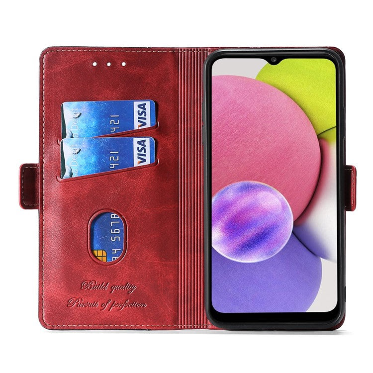 For Samsung Galaxy M54 5G / F54 5G Wallet Case Flip Stand Contrast Color TPU+PU Leather Phone Cover - Black+Red
