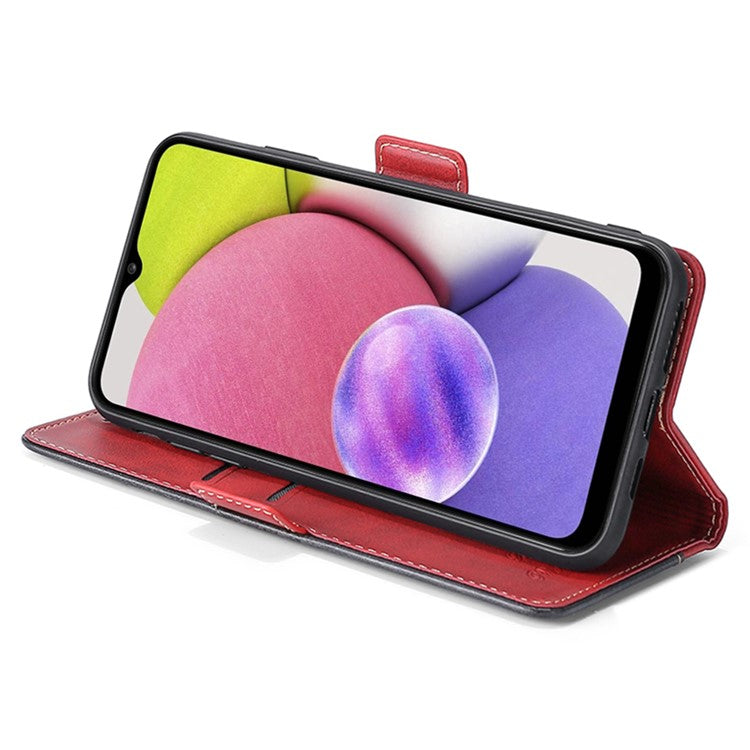 For Samsung Galaxy M54 5G / F54 5G Wallet Case Flip Stand Contrast Color TPU+PU Leather Phone Cover - Black+Red