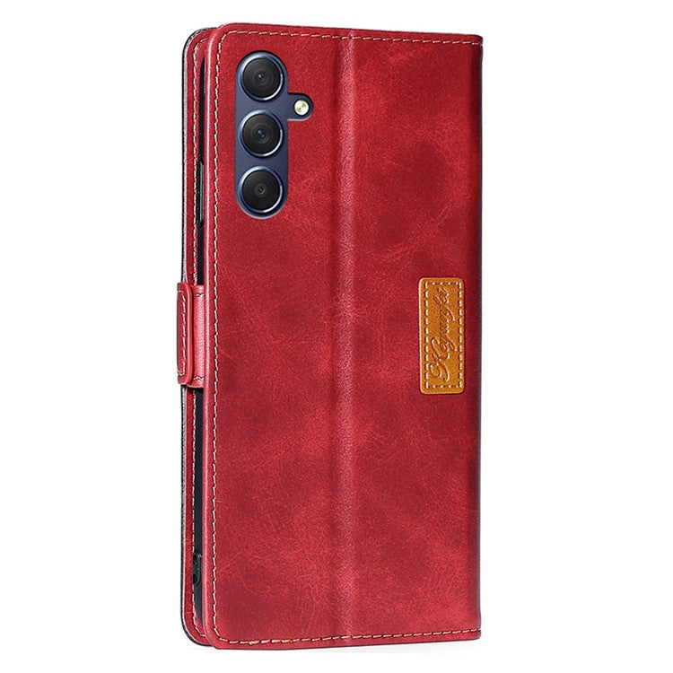 For Samsung Galaxy M54 5G / F54 5G Wallet Case Flip Stand Contrast Color TPU+PU Leather Phone Cover - Black+Red