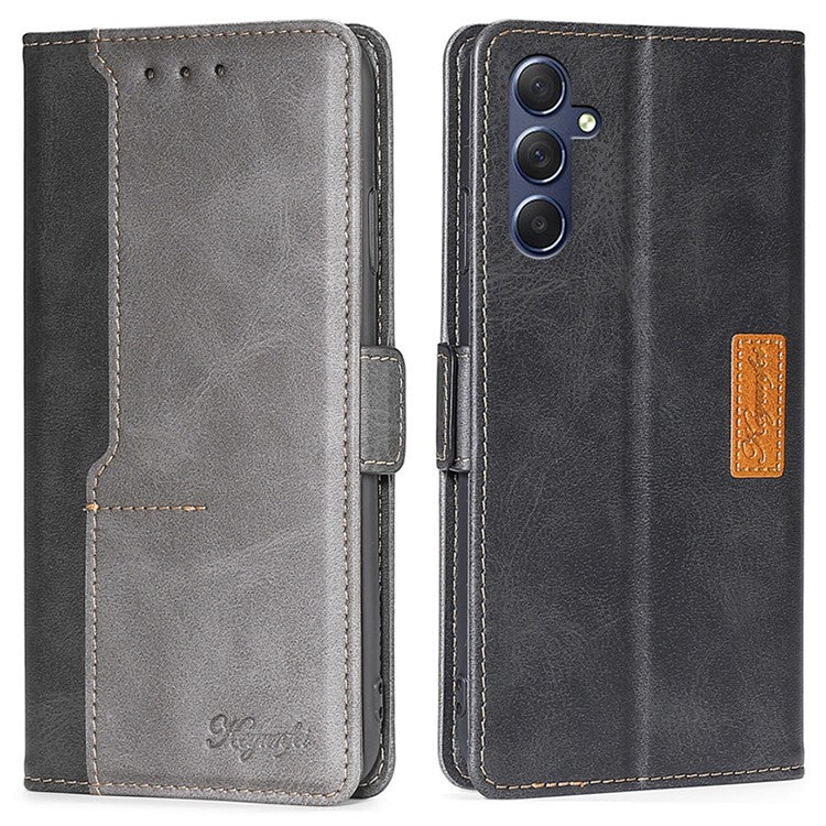 For Samsung Galaxy M54 5G / F54 5G Wallet Case Flip Stand Contrast Color TPU+PU Leather Phone Cover - Black+Grey