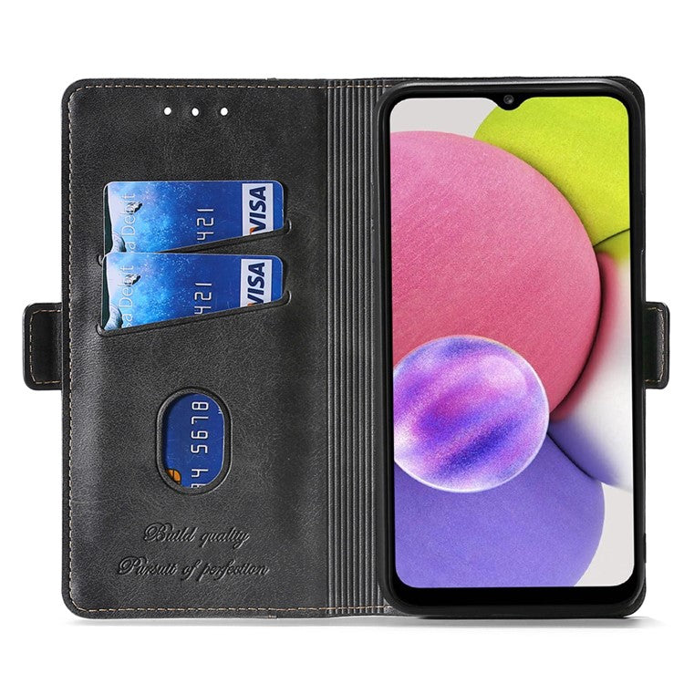 For Samsung Galaxy M54 5G / F54 5G Wallet Case Flip Stand Contrast Color TPU+PU Leather Phone Cover - Black+Grey