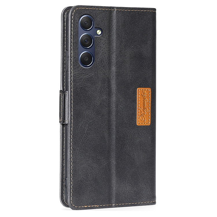 For Samsung Galaxy M54 5G / F54 5G Wallet Case Flip Stand Contrast Color TPU+PU Leather Phone Cover - Black+Grey