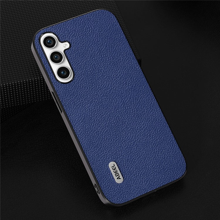 ABEEL Litchi Texture Shell for Samsung Galaxy A24 4G (162.1 x 77.6 x 8.3mm) , Phone Case Cowhide Leather Coated PC+TPU Back Cover - Blue