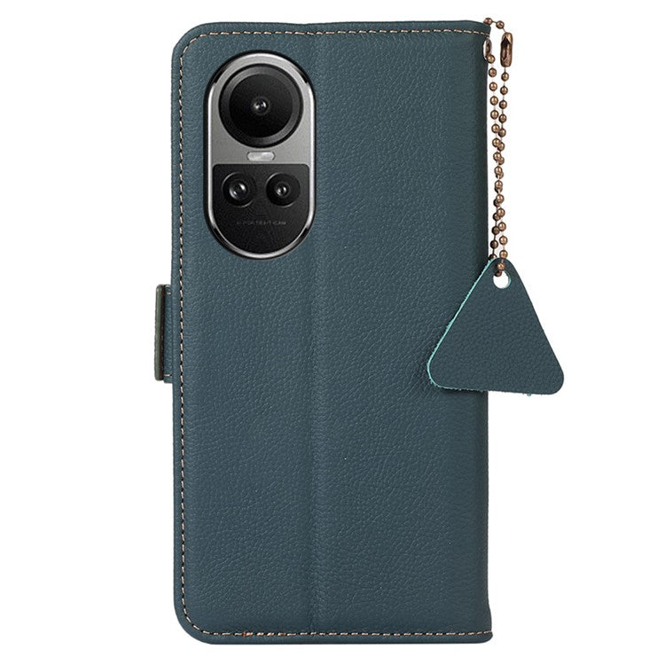 TJ Phone Case for Oppo Reno10 Pro 5G (Global) / Reno10 5G (Global) , Genuine Cow Leather RFID Blocking Shell Stand Wallet Cover - Green