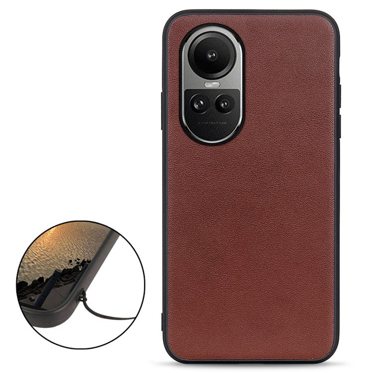 Phone Case for Oppo Reno10 Pro 5G (Global) / Reno10 5G (Global) , Genuine Cow Leather+TPU Shockproof Protective Cover - Brown