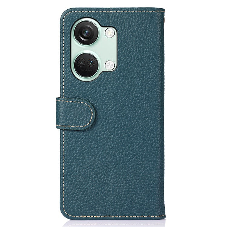 KHAZNEH For OnePlus Nord 3 5G / Ace 2V Litchi Texture Adjustable Stand Phone Cover Genuine Cow Leather Wallet Case - Green