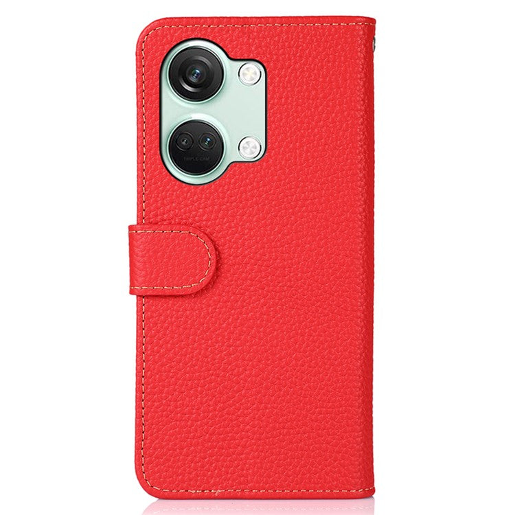KHAZNEH For OnePlus Nord 3 5G / Ace 2V Litchi Texture Adjustable Stand Phone Cover Genuine Cow Leather Wallet Case - Red