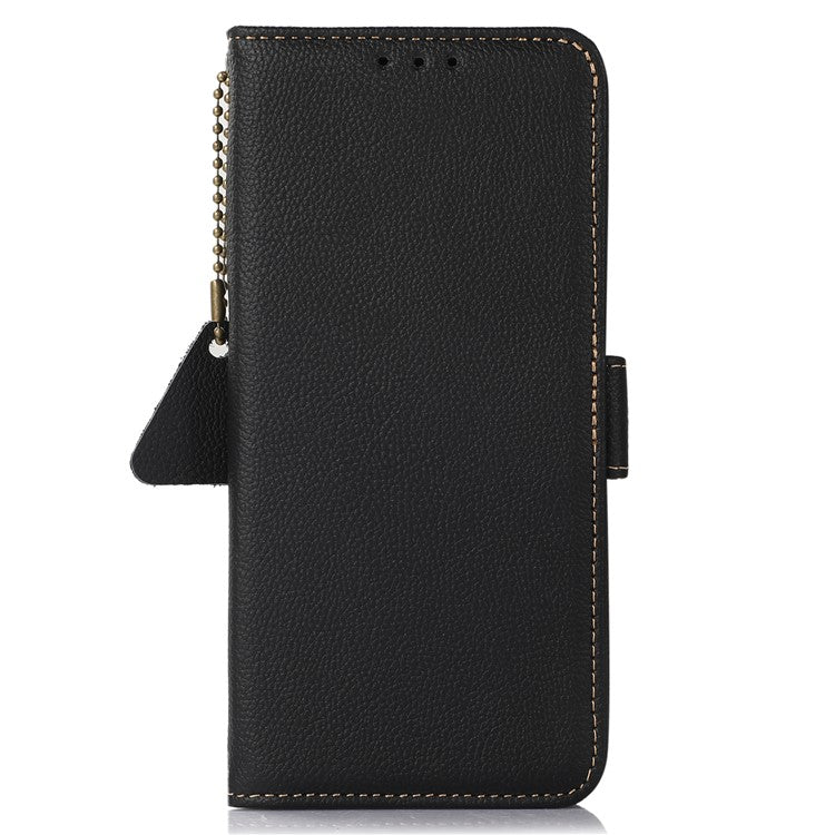 TJ Smartphone Case for OnePlus Nord 3 5G / Ace 2V , RFID Blocking Genuine Cow Leather Stand Wallet Cover - Black