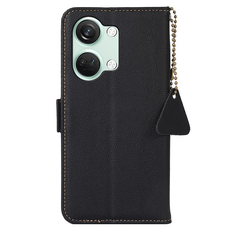 TJ Smartphone Case for OnePlus Nord 3 5G / Ace 2V , RFID Blocking Genuine Cow Leather Stand Wallet Cover - Black