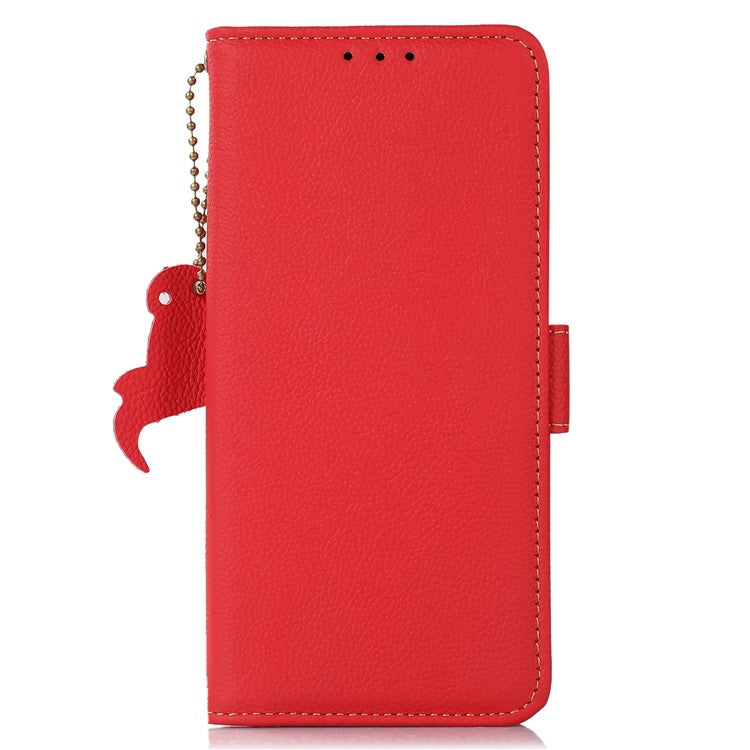 TJ Smartphone Case for OnePlus Nord 3 5G / Ace 2V , RFID Blocking Genuine Cow Leather Stand Wallet Cover - Red