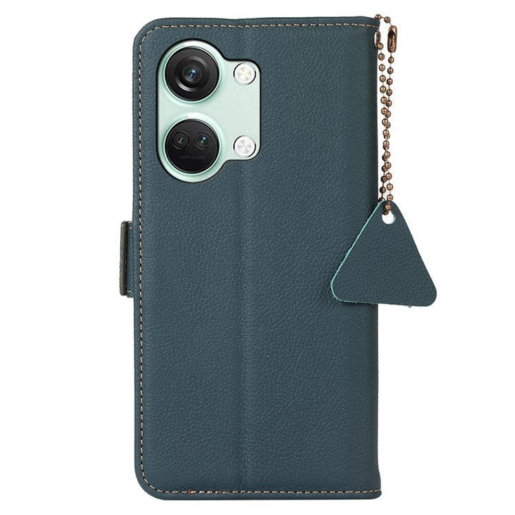 TJ Smartphone Case for OnePlus Nord 3 5G / Ace 2V , RFID Blocking Genuine Cow Leather Stand Wallet Cover - Green