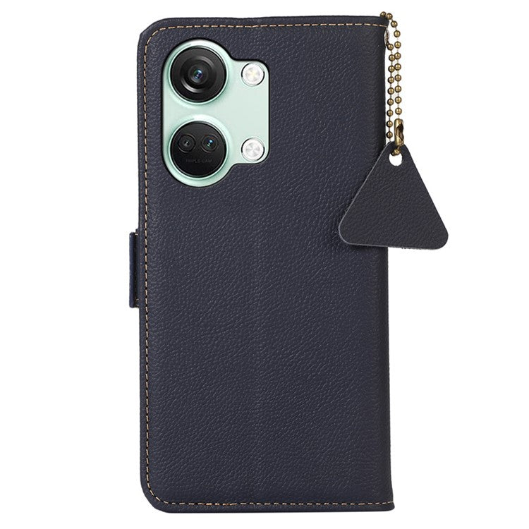 TJ Smartphone Case for OnePlus Nord 3 5G / Ace 2V , RFID Blocking Genuine Cow Leather Stand Wallet Cover - Blue