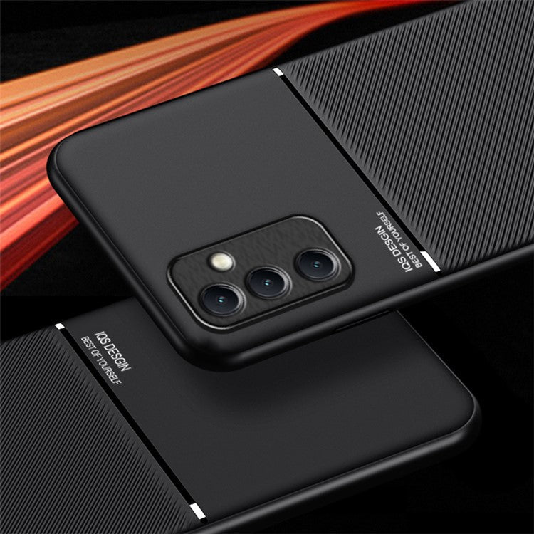 For Samsung Galaxy M14 5G Phone Case Lines Imprinted Leather+TPU Cover Support Magnetic Car Mount - Green