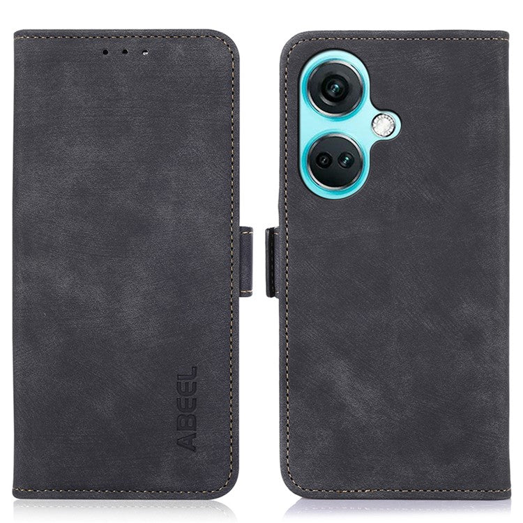 ABEEL For OnePlus Nord CE3 5G Wallet Leather Phone Case Stand Retro Texture Phone Cover - Black